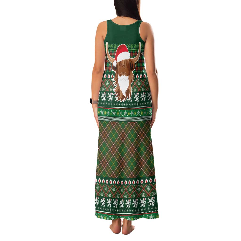Scottish Christmas Family Matching Tank Maxi Dress and Hawaiian Shirt Highland Cattle-Xmas Tartan Stripes Style Green Color - Wonder Print Shop