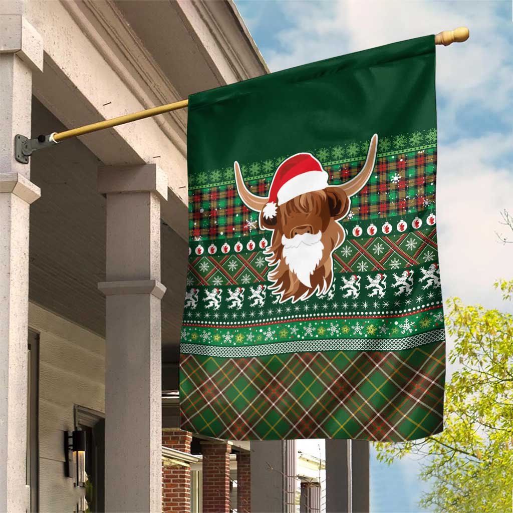 Scottish Christmas Garden Flag Highland Cattle-Xmas Tartan Stripes Style Green Color - Wonder Print Shop
