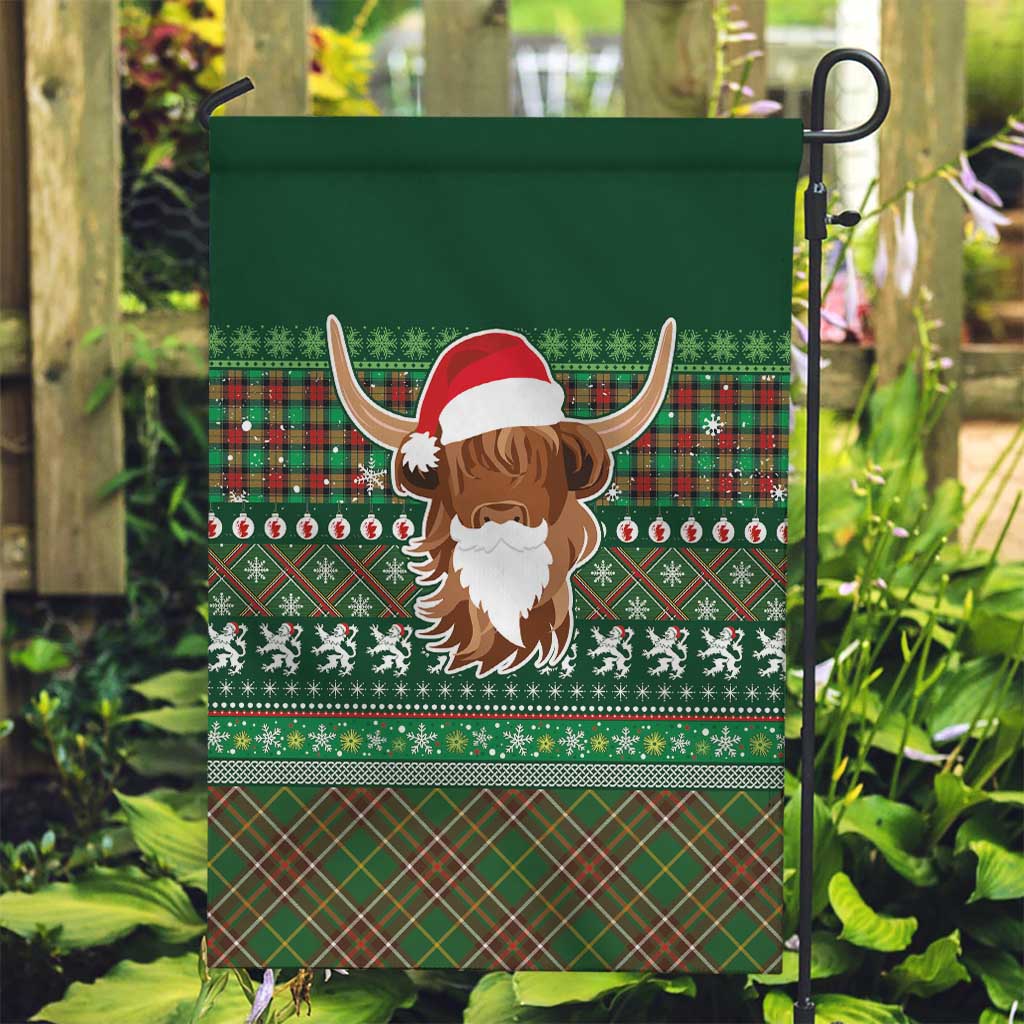 Scottish Christmas Garden Flag Highland Cattle-Xmas Tartan Stripes Style Green Color - Wonder Print Shop