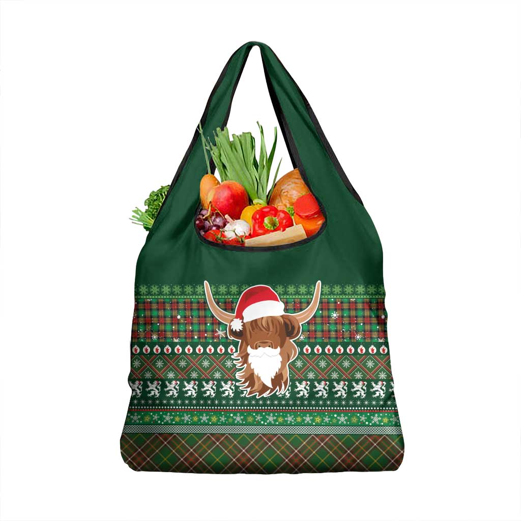 Scottish Christmas Grocery Bag Highland Cattle-Xmas Tartan Stripes Style Green Color - Wonder Print Shop