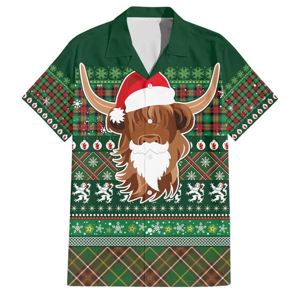 Scottish Christmas Hawaiian Shirt Highland Cattle-Xmas Tartan Stripes Style Green Color - Wonder Print Shop