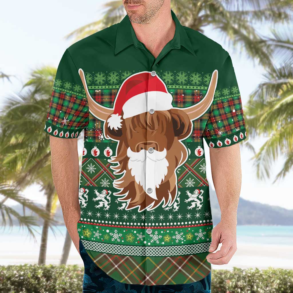 Scottish Christmas Hawaiian Shirt Highland Cattle-Xmas Tartan Stripes Style Green Color - Wonder Print Shop