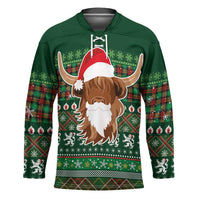Scottish Christmas Hockey Jersey Highland Cattle-Xmas Tartan Stripes Style Green Color - Wonder Print Shop
