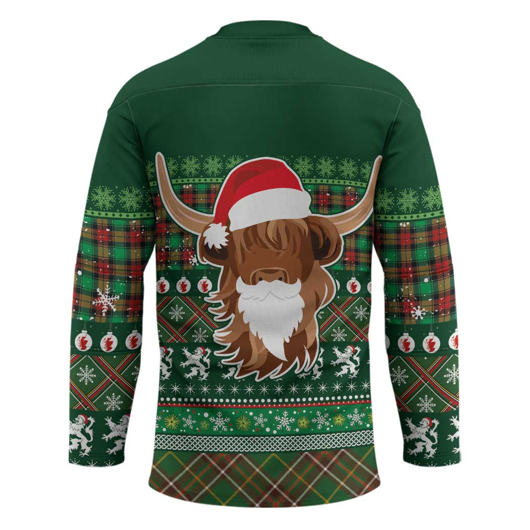 Scottish Christmas Hockey Jersey Highland Cattle-Xmas Tartan Stripes Style Green Color - Wonder Print Shop