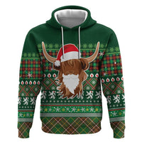 Scottish Christmas Hoodie Highland Cattle-Xmas Tartan Stripes Style Green Color - Wonder Print Shop