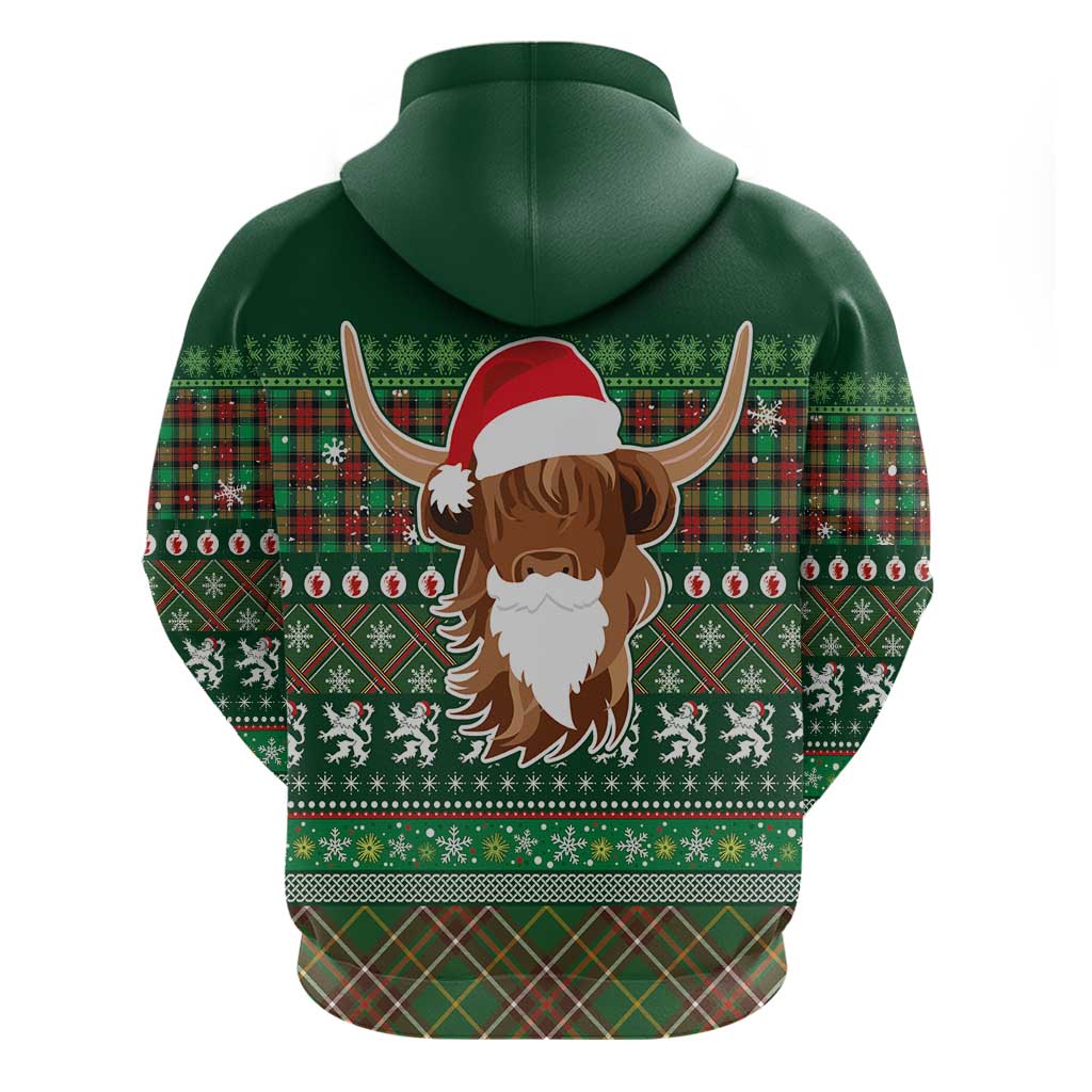 Scottish Christmas Hoodie Highland Cattle-Xmas Tartan Stripes Style Green Color - Wonder Print Shop