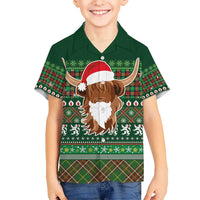 Scottish Christmas Kid Hawaiian Shirt Highland Cattle-Xmas Tartan Stripes Style Green Color - Wonder Print Shop