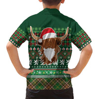 Scottish Christmas Kid Hawaiian Shirt Highland Cattle-Xmas Tartan Stripes Style Green Color - Wonder Print Shop