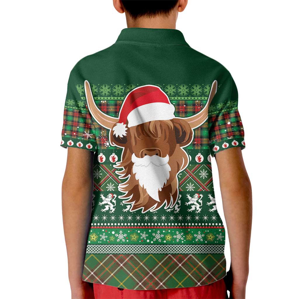 Scottish Christmas Kid Polo Shirt Highland Cattle-Xmas Tartan Stripes Style Green Color - Wonder Print Shop