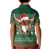 Scottish Christmas Kid Polo Shirt Highland Cattle-Xmas Tartan Stripes Style Green Color - Wonder Print Shop
