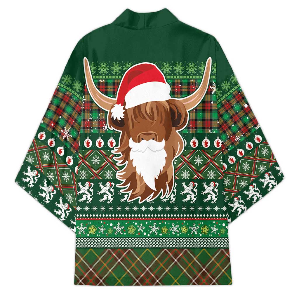 Scottish Christmas Kimono Highland Cattle-Xmas Tartan Stripes Style Green Color - Wonder Print Shop