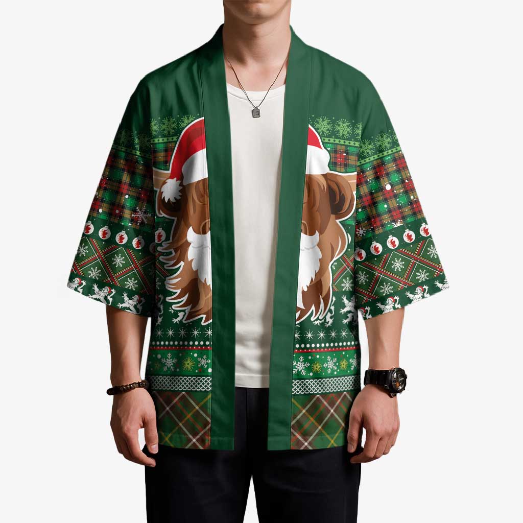 Scottish Christmas Kimono Highland Cattle-Xmas Tartan Stripes Style Green Color - Wonder Print Shop