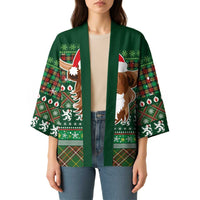 Scottish Christmas Kimono Highland Cattle-Xmas Tartan Stripes Style Green Color - Wonder Print Shop