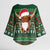 Scottish Christmas Kimono Sleeve Blouse Highland Cattle-Xmas Tartan Stripes Style Green Color - Wonder Print Shop