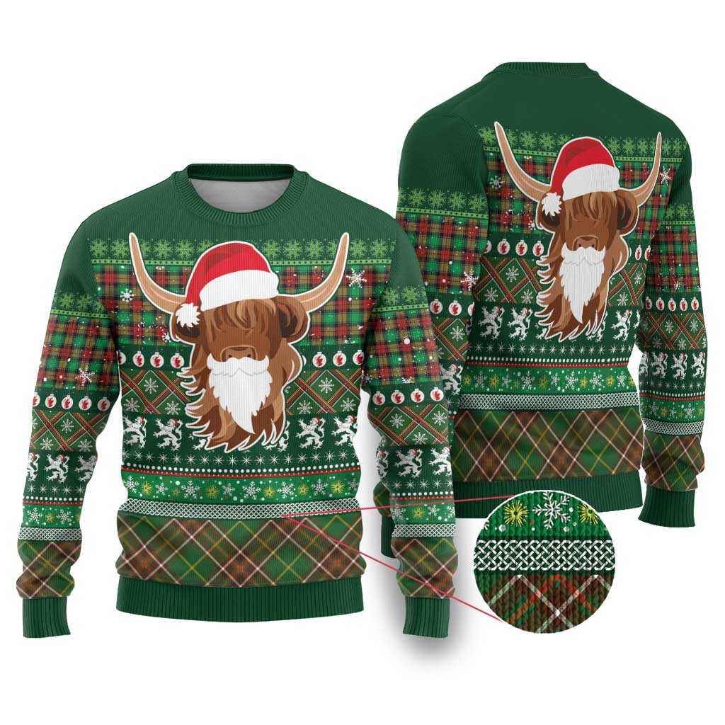 Scottish Christmas Ugly Christmas Sweater Highland Cattle-Xmas Tartan Stripes Style Green Color - Wonder Print Shop