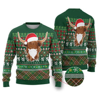 Scottish Christmas Ugly Christmas Sweater Highland Cattle-Xmas Tartan Stripes Style Green Color - Wonder Print Shop