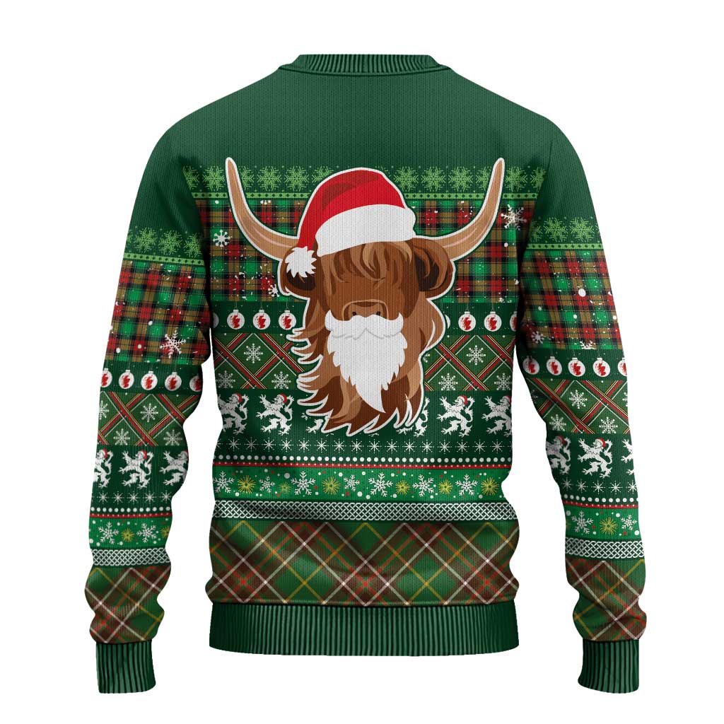 Scottish Christmas Ugly Christmas Sweater Highland Cattle-Xmas Tartan Stripes Style Green Color - Wonder Print Shop