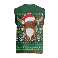 Scottish Christmas Knitted V-Neck Vest Highland Cattle-Xmas Tartan Stripes Style Green Color - Wonder Print Shop