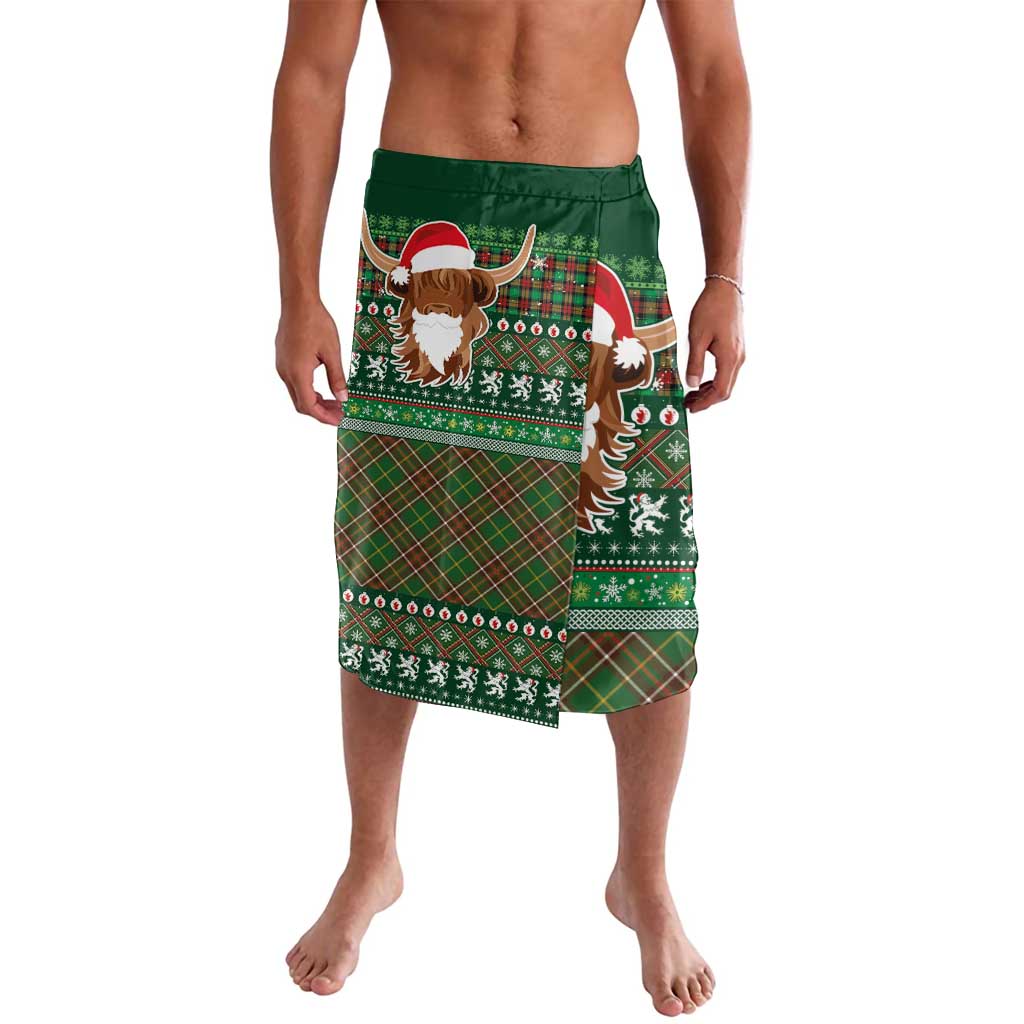 Scottish Christmas Lavalava Highland Cattle-Xmas Tartan Stripes Style Green Color - Wonder Print Shop