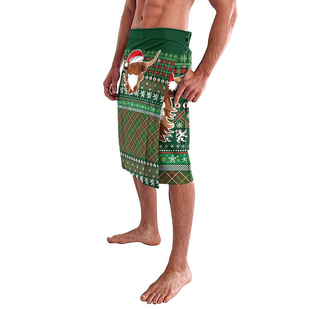Scottish Christmas Lavalava Highland Cattle-Xmas Tartan Stripes Style Green Color - Wonder Print Shop