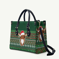 Scottish Christmas Leather Bag Highland Cattle-Xmas Tartan Stripes Style Green Color - Wonder Print Shop