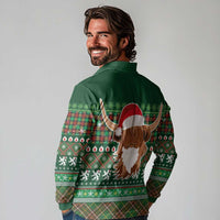 Scottish Christmas Long Sleeve Polo Shirt Highland Cattle-Xmas Tartan Stripes Style Green Color - Wonder Print Shop