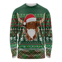 Scottish Christmas Long Sleeve Shirt Highland Cattle-Xmas Tartan Stripes Style Green Color - Wonder Print Shop