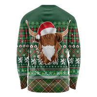 Scottish Christmas Long Sleeve Shirt Highland Cattle-Xmas Tartan Stripes Style Green Color - Wonder Print Shop