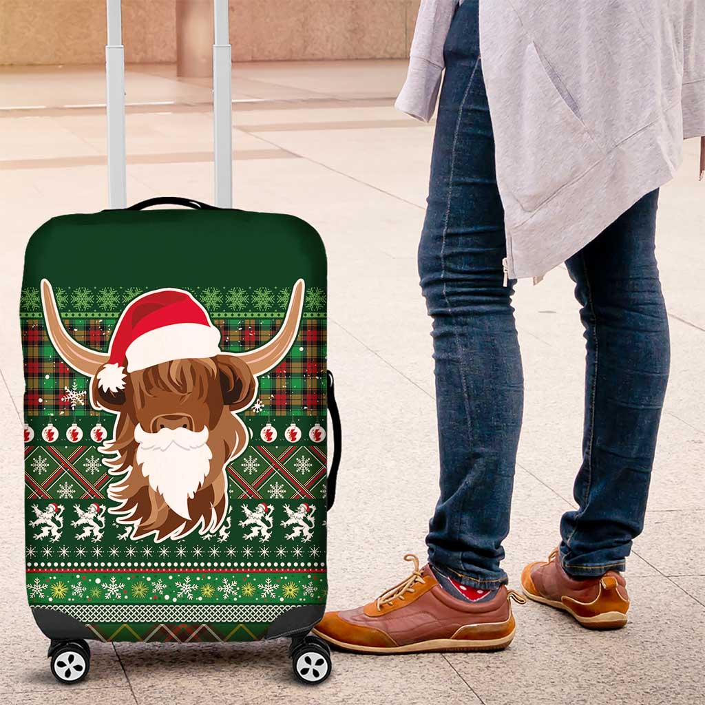 Scottish Christmas Luggage Cover Highland Cattle-Xmas Tartan Stripes Style Green Color - Wonder Print Shop