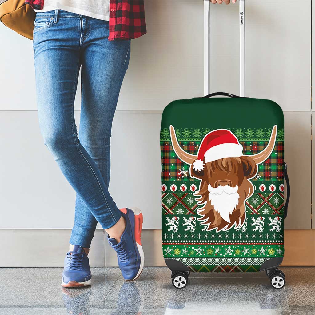 Scottish Christmas Luggage Cover Highland Cattle-Xmas Tartan Stripes Style Green Color - Wonder Print Shop