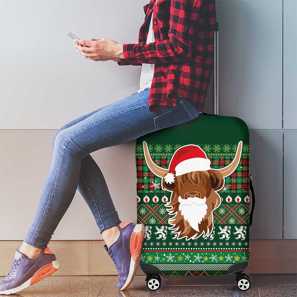 Scottish Christmas Luggage Cover Highland Cattle-Xmas Tartan Stripes Style Green Color - Wonder Print Shop
