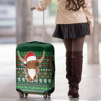 Scottish Christmas Luggage Cover Highland Cattle-Xmas Tartan Stripes Style Green Color - Wonder Print Shop