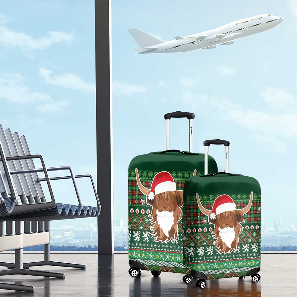 Scottish Christmas Luggage Cover Highland Cattle-Xmas Tartan Stripes Style Green Color - Wonder Print Shop