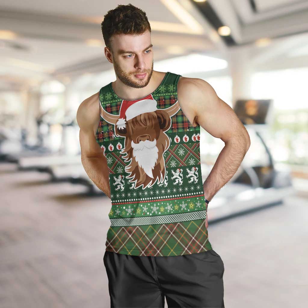 Scottish Christmas Men Tank Top Highland Cattle-Xmas Tartan Stripes Style Green Color - Wonder Print Shop
