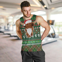 Scottish Christmas Men Tank Top Highland Cattle-Xmas Tartan Stripes Style Green Color - Wonder Print Shop