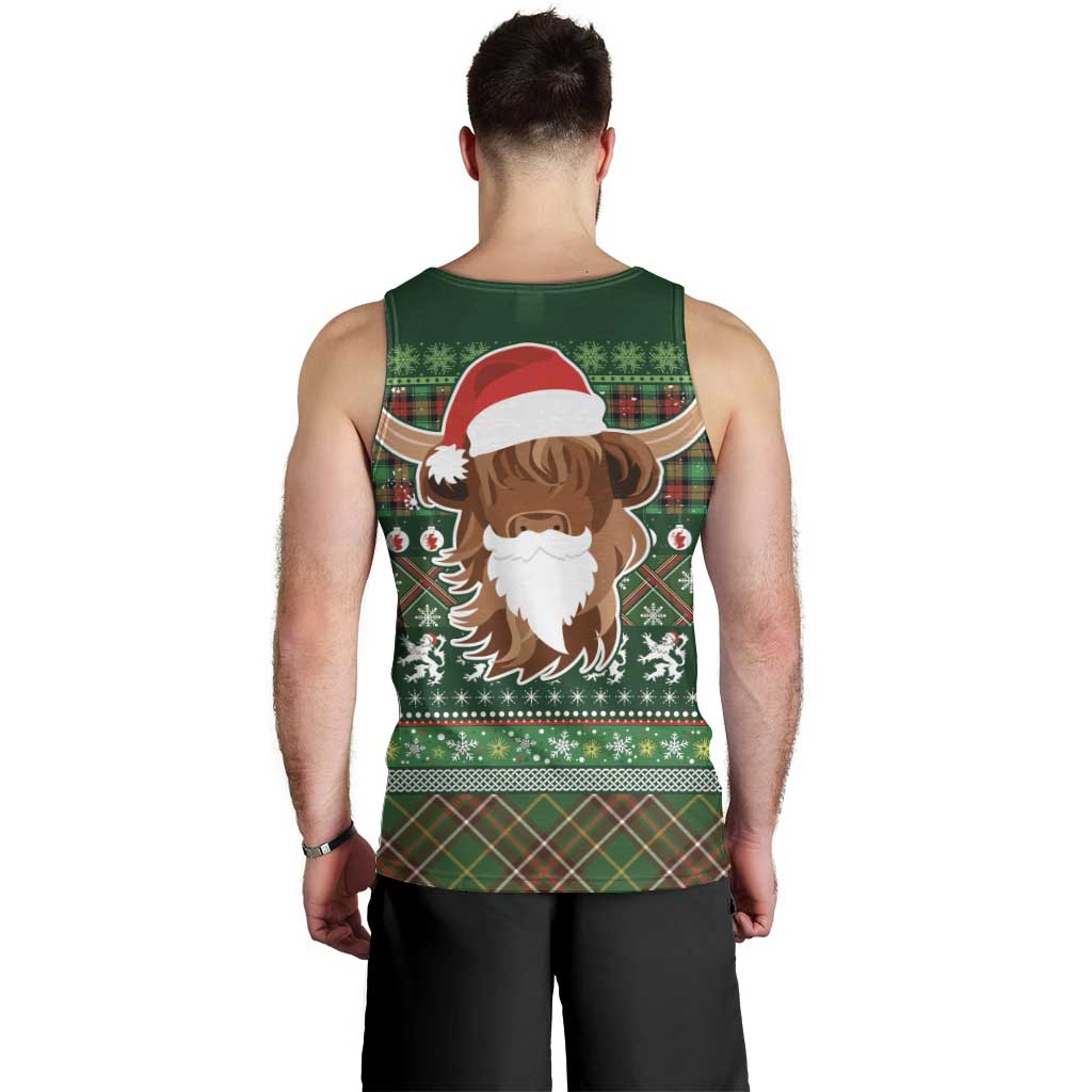 Scottish Christmas Men Tank Top Highland Cattle-Xmas Tartan Stripes Style Green Color - Wonder Print Shop