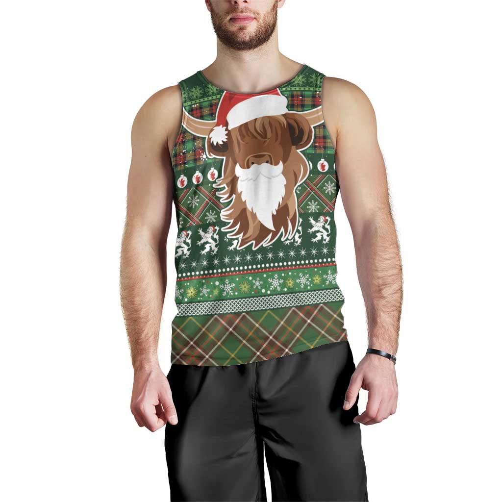 Scottish Christmas Men Tank Top Highland Cattle-Xmas Tartan Stripes Style Green Color - Wonder Print Shop