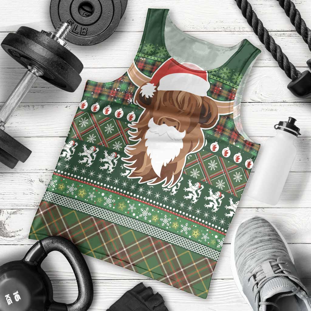Scottish Christmas Men Tank Top Highland Cattle-Xmas Tartan Stripes Style Green Color - Wonder Print Shop