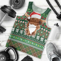 Scottish Christmas Men Tank Top Highland Cattle-Xmas Tartan Stripes Style Green Color - Wonder Print Shop