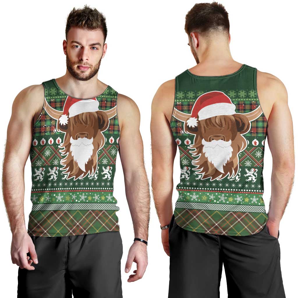 Scottish Christmas Men Tank Top Highland Cattle-Xmas Tartan Stripes Style Green Color - Wonder Print Shop