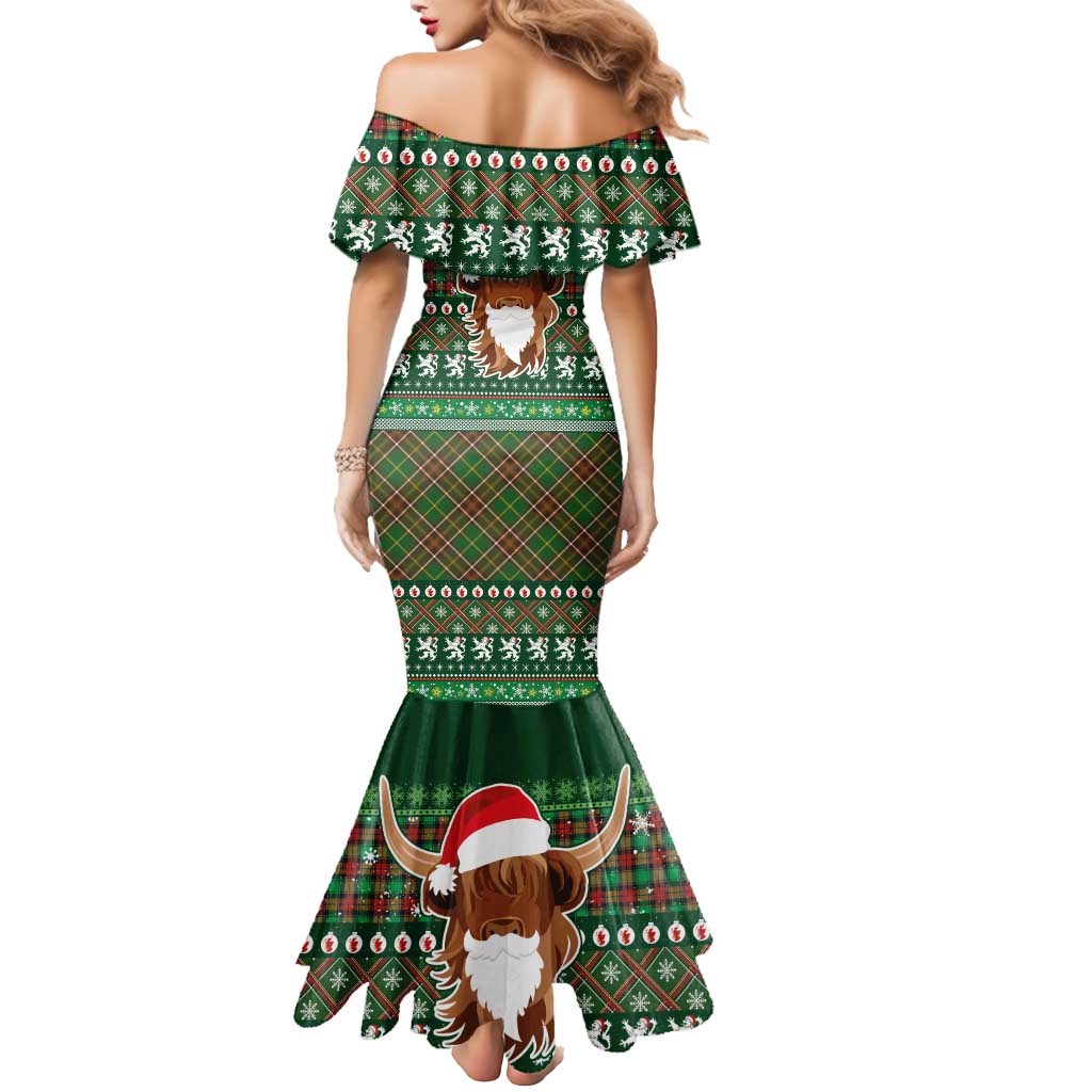Scottish Christmas Mermaid Dress Highland Cattle-Xmas Tartan Stripes Style Green Color - Wonder Print Shop