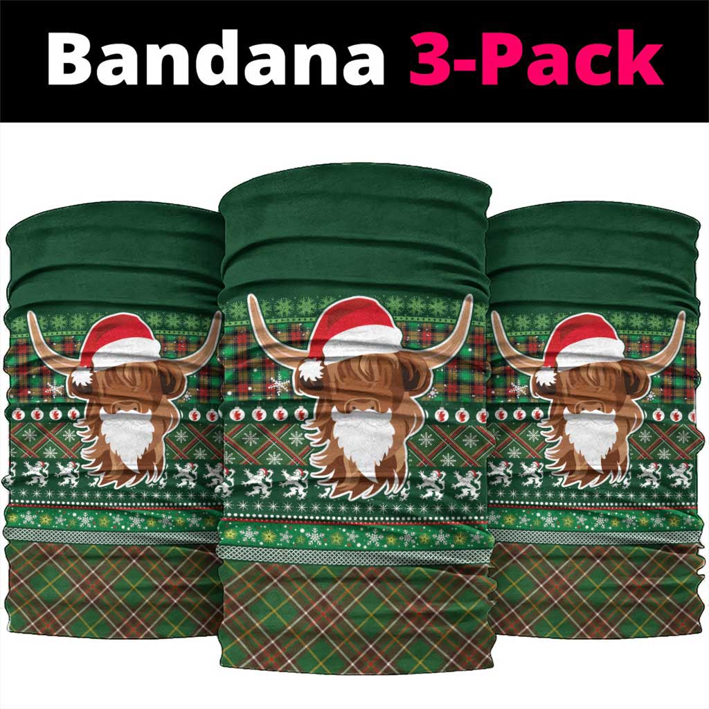 Scottish Christmas Neck Gaiter Highland Cattle-Xmas Tartan Stripes Style Green Color - Wonder Print Shop