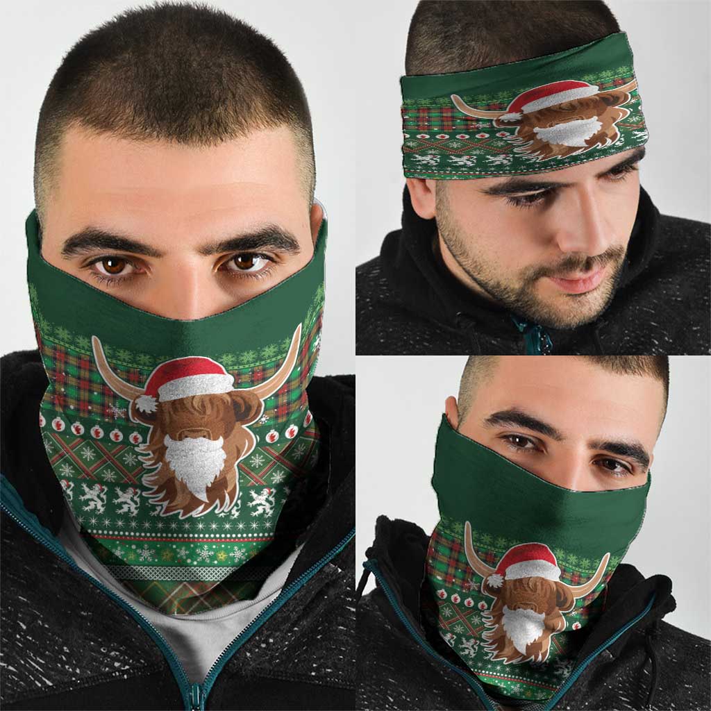 Scottish Christmas Neck Gaiter Highland Cattle-Xmas Tartan Stripes Style Green Color - Wonder Print Shop