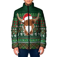 Scottish Christmas Padded Jacket Highland Cattle-Xmas Tartan Stripes Style Green Color - Wonder Print Shop