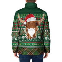Scottish Christmas Padded Jacket Highland Cattle-Xmas Tartan Stripes Style Green Color - Wonder Print Shop