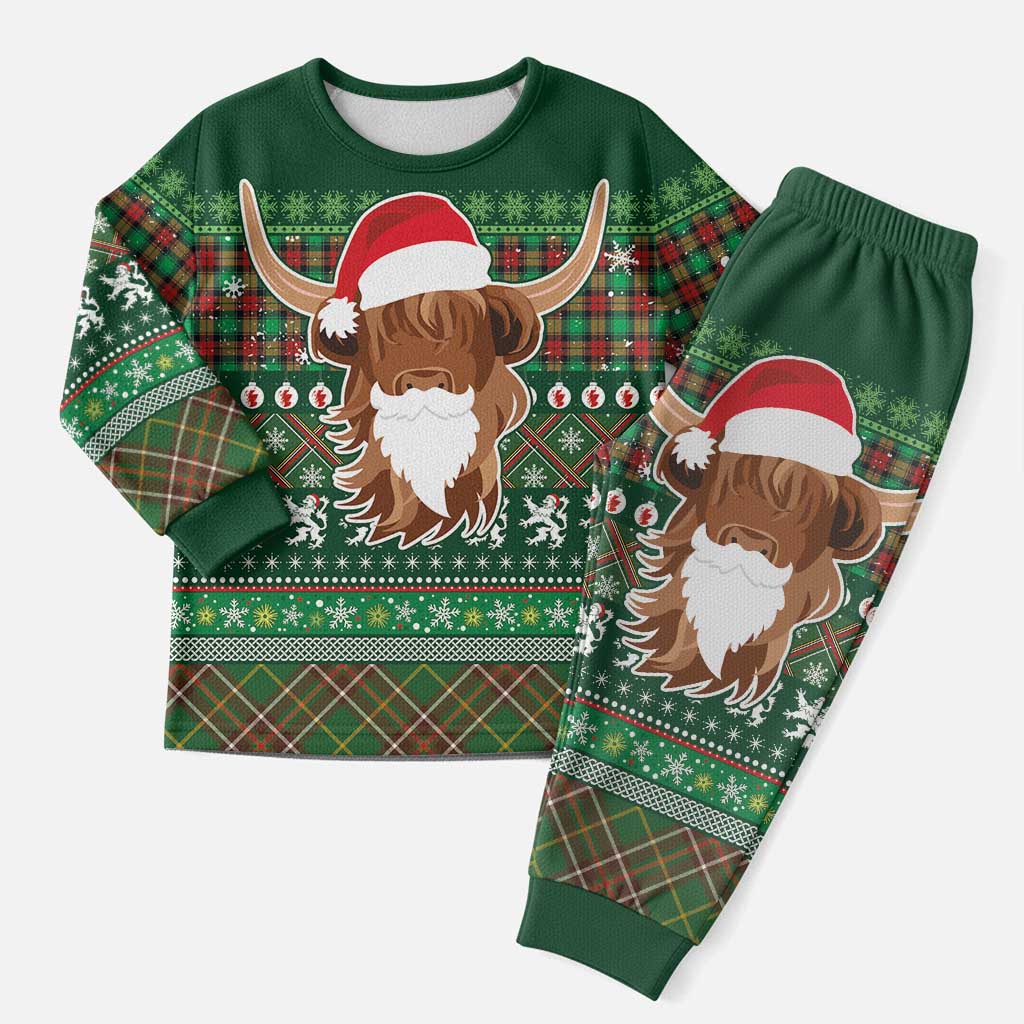 Scottish Christmas Pajama Set Highland Cattle-Xmas Tartan Stripes Style Green Color - Wonder Print Shop