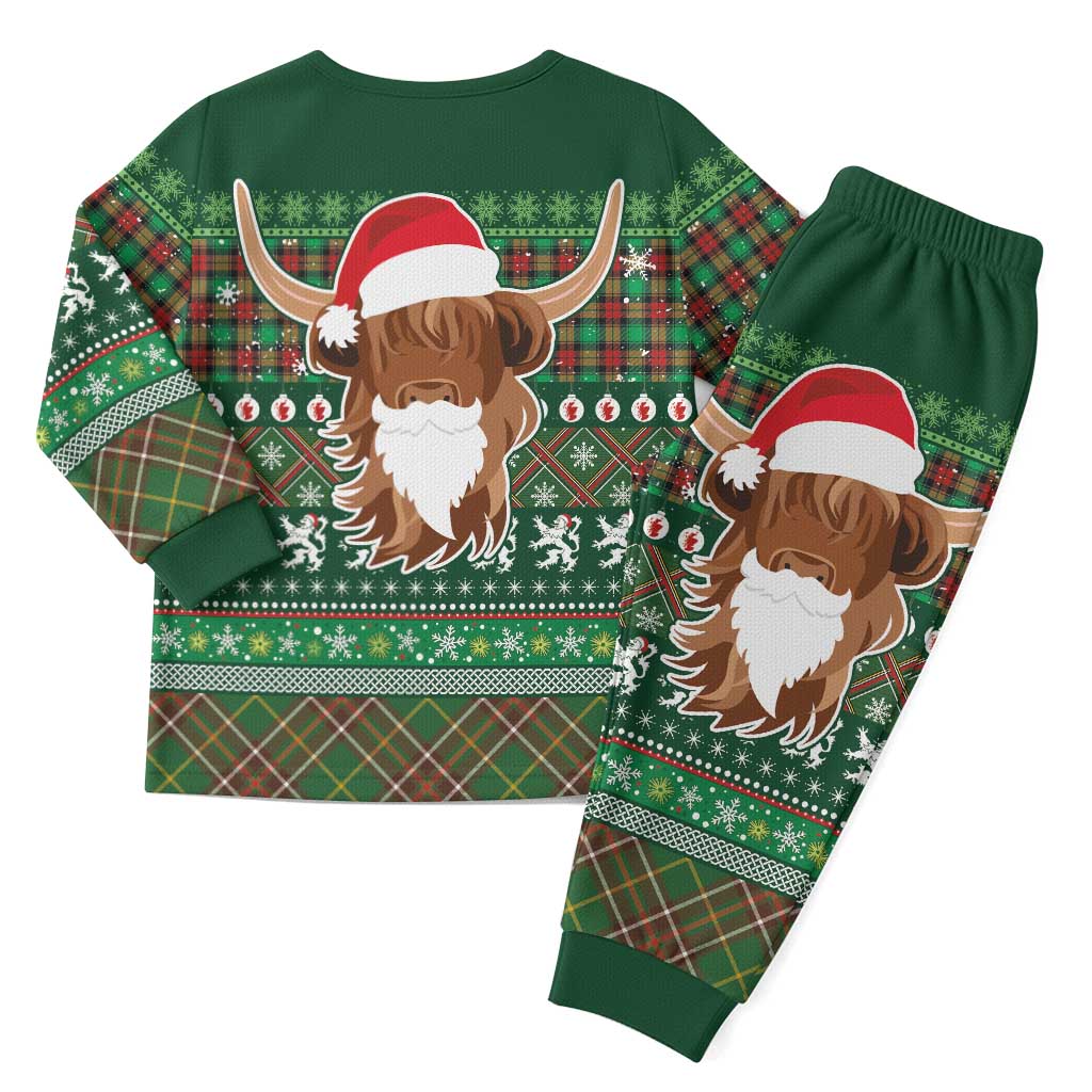 Scottish Christmas Pajama Set Highland Cattle-Xmas Tartan Stripes Style Green Color - Wonder Print Shop