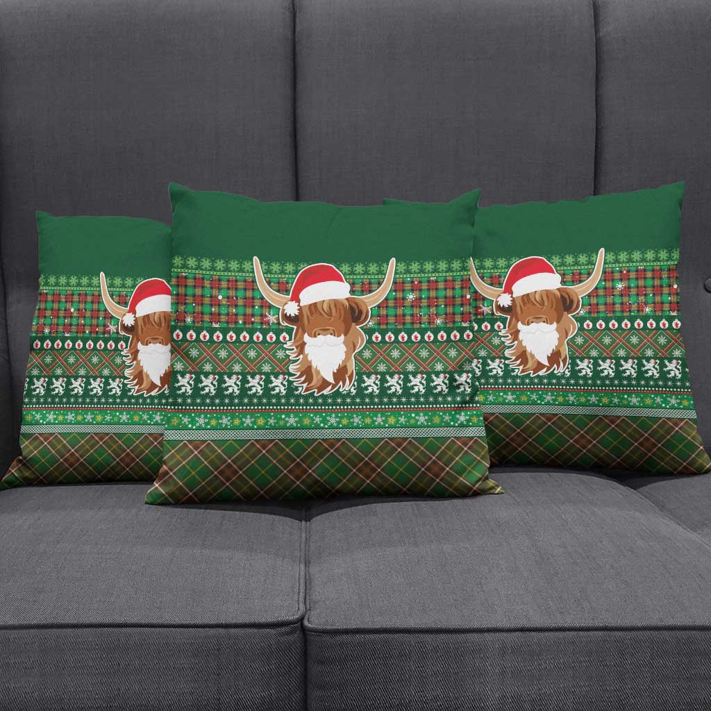 Scottish Christmas Pillow Cover Highland Cattle-Xmas Tartan Stripes Style Green Color - Wonder Print Shop
