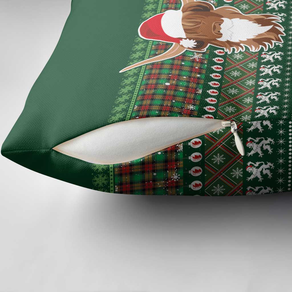 Scottish Christmas Pillow Cover Highland Cattle-Xmas Tartan Stripes Style Green Color - Wonder Print Shop