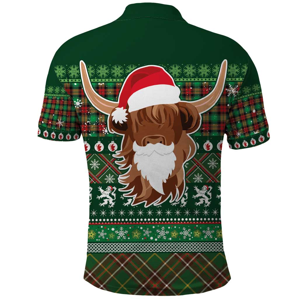 Scottish Christmas Polo Shirt Highland Cattle-Xmas Tartan Stripes Style Green Color - Wonder Print Shop